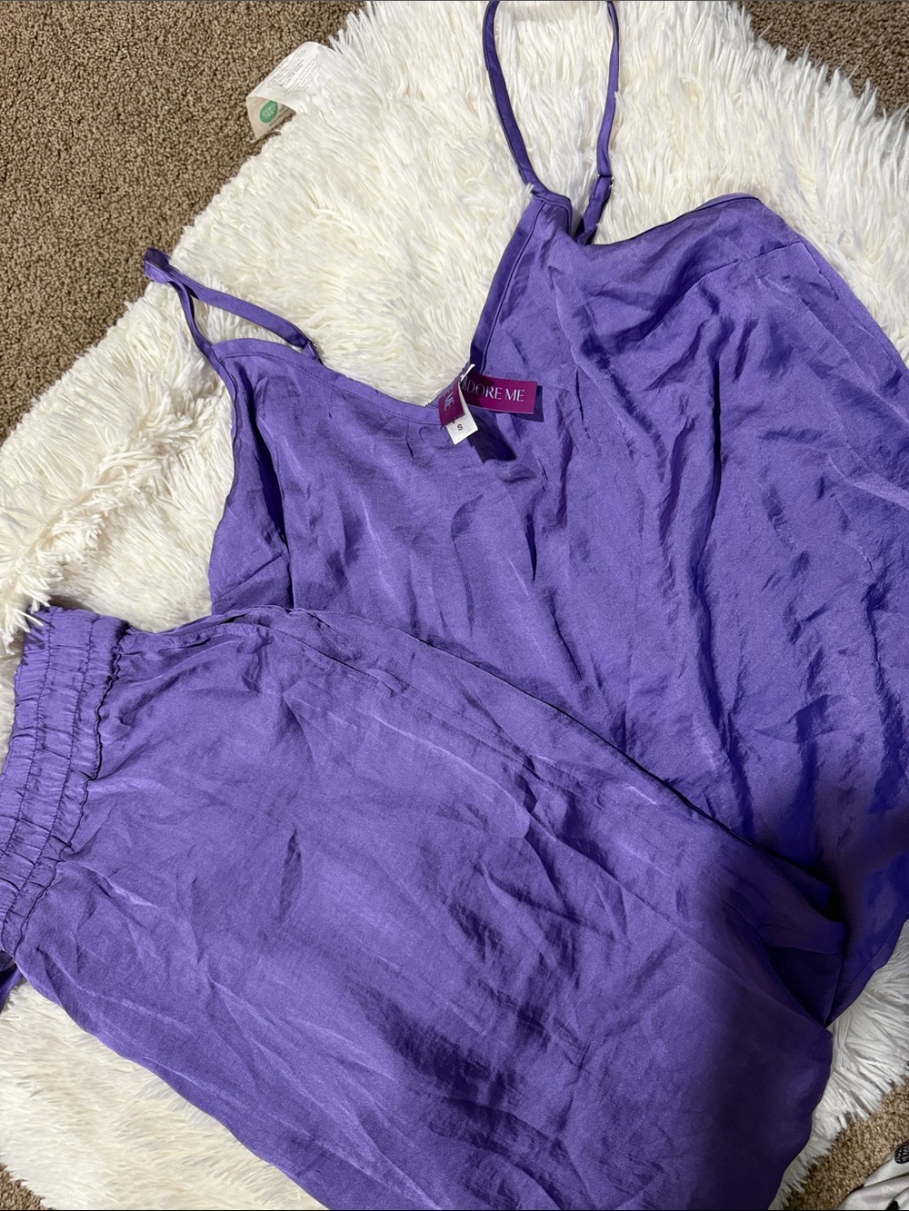 Adore Me Lavender Purple Satin Cami & Elastic Waist Pants Pajama Set